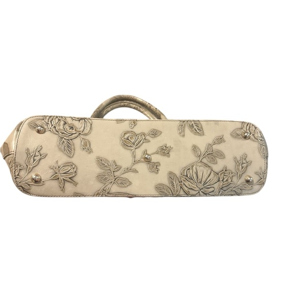 Cuiieria Fiorentina Mimi Collection Taupe Floral Embossed Handbag Medium Italian - Picture 5 of 9